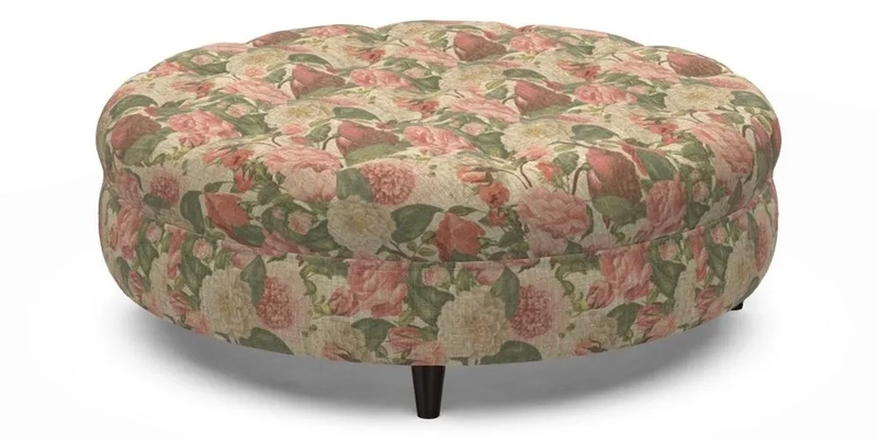 Helmsley Round Footstool in Linwood Omega Velvet Navy