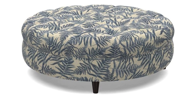 Helmsley Round Footstool in Linwood Omega Velvet Navy
