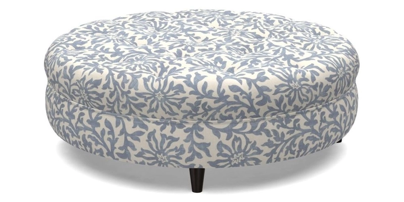 Helmsley Round Footstool in Linwood Omega Velvet Navy