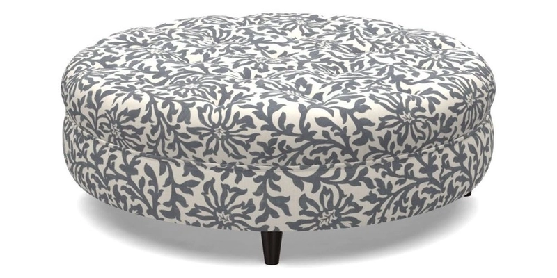 Helmsley Round Footstool in Linwood Omega Velvet Navy