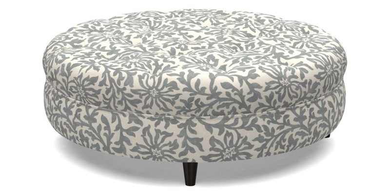 Helmsley Round Footstool in Linwood Omega Velvet Navy