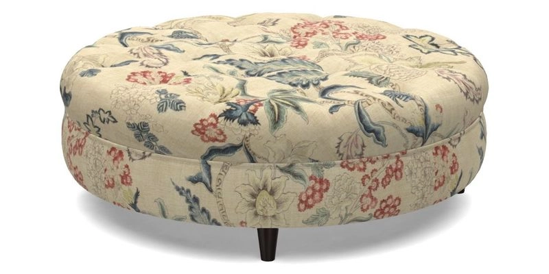 Helmsley Round Footstool in Linwood Omega Velvet Navy