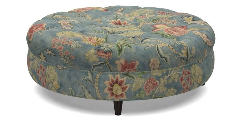 Helmsley Round Footstool in Linwood Omega Velvet Navy