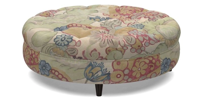 Helmsley Round Footstool in Linwood Omega Velvet Navy