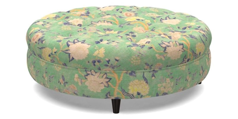 Helmsley Round Footstool in Linwood Omega Velvet Navy