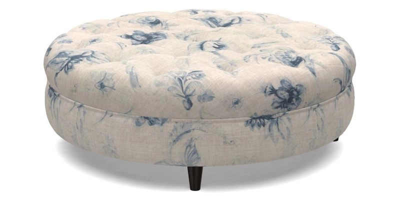 Helmsley Round Footstool in Linwood Omega Velvet Navy