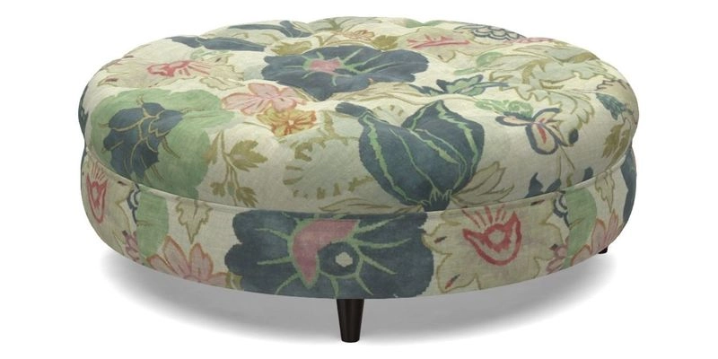 Helmsley Round Footstool in Linwood Omega Velvet Navy