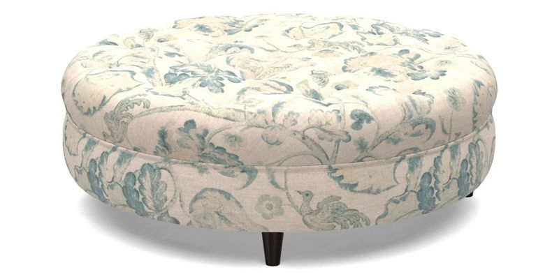 Helmsley Round Footstool in Linwood Omega Velvet Navy