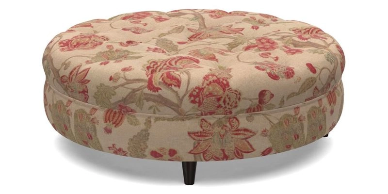 Helmsley Round Footstool in Linwood Omega Velvet Navy