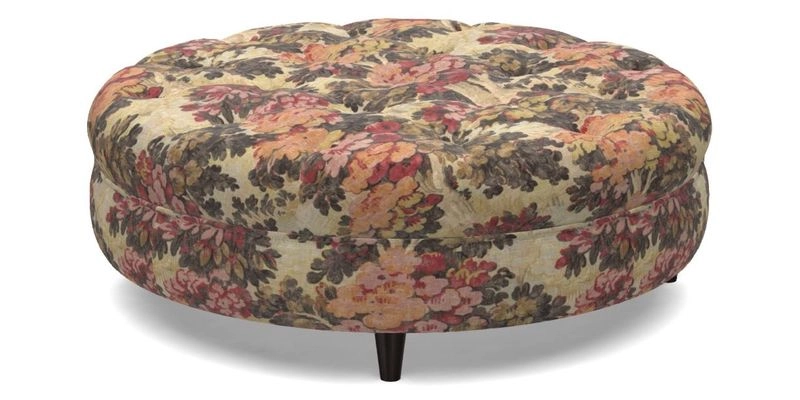 Helmsley Round Footstool in Linwood Omega Velvet Navy