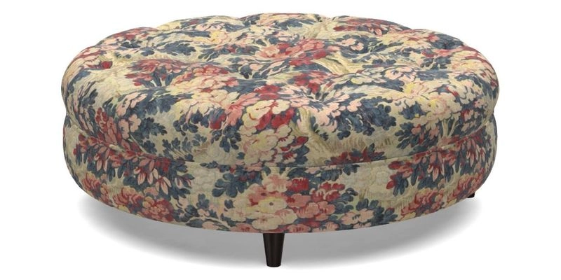 Helmsley Round Footstool in Linwood Omega Velvet Navy