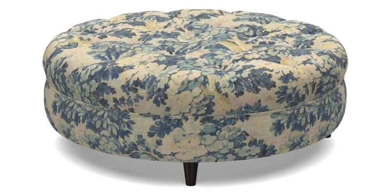 Helmsley Round Footstool in Linwood Omega Velvet Navy