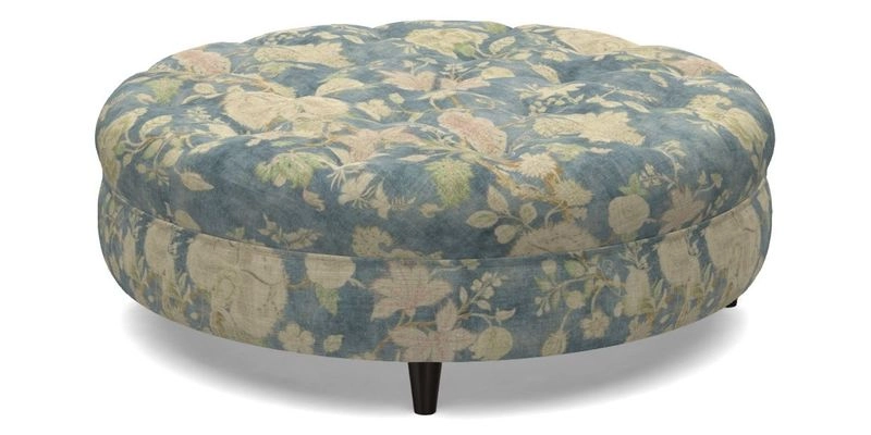 Helmsley Round Footstool in Linwood Omega Velvet Navy