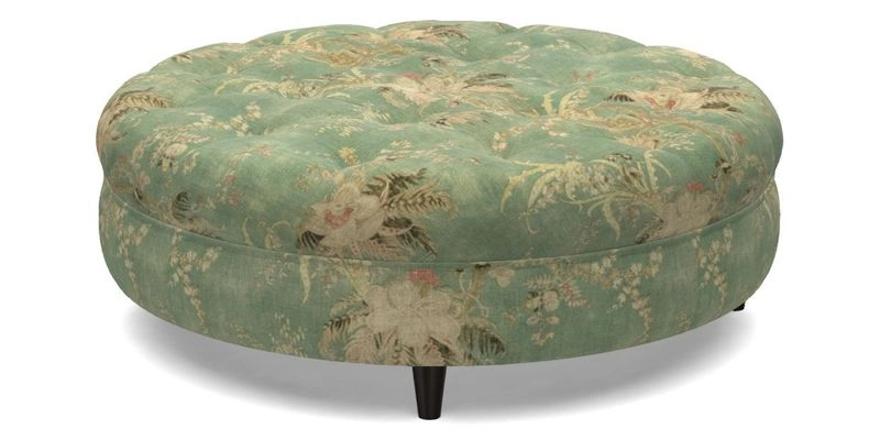 Helmsley Round Footstool in Linwood Omega Velvet Navy