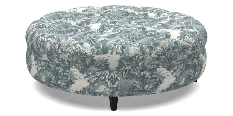 Helmsley Round Footstool in Linwood Omega Velvet Navy