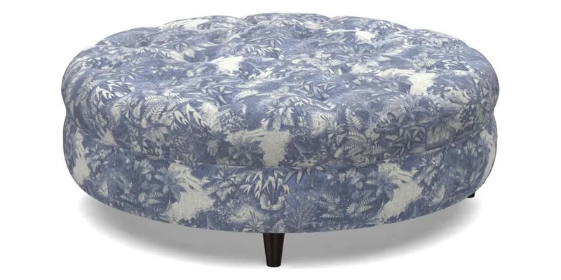 Helmsley Round Footstool in Linwood Omega Velvet Navy