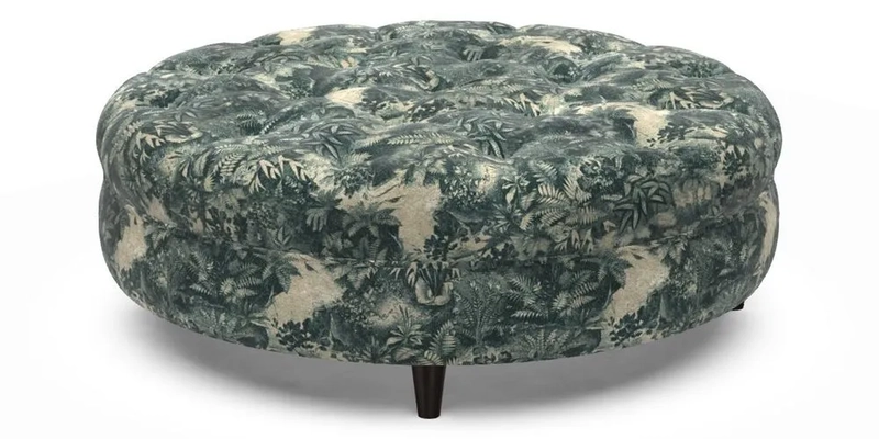 Helmsley Round Footstool in Linwood Omega Velvet Navy