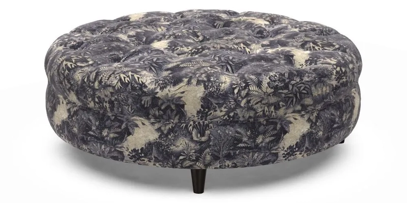 Helmsley Round Footstool in Linwood Omega Velvet Navy