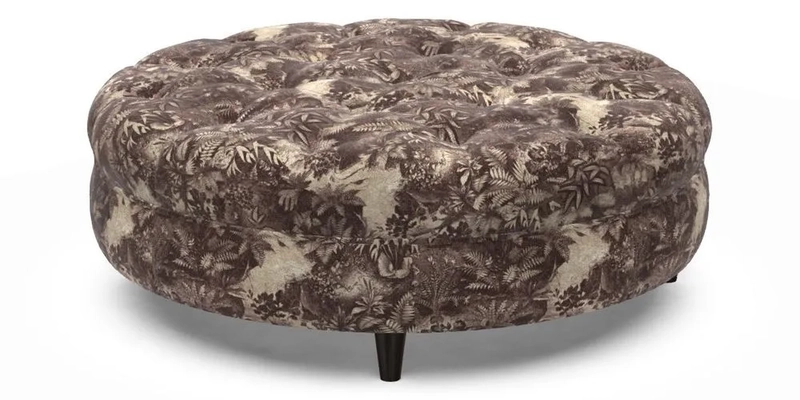 Helmsley Round Footstool in Linwood Omega Velvet Navy