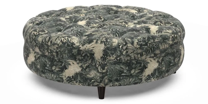 Helmsley Round Footstool in Linwood Omega Velvet Navy