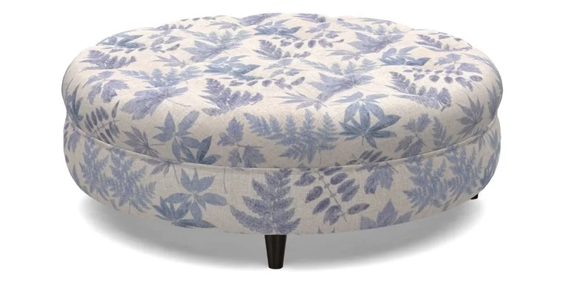 Helmsley Round Footstool in Linwood Omega Velvet Navy