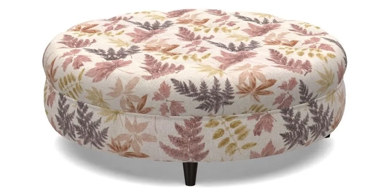 Helmsley Round Footstool in Linwood Omega Velvet Navy