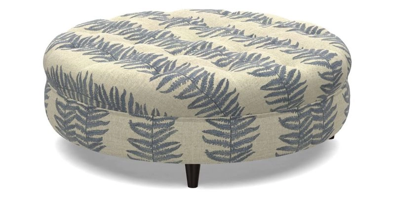 Helmsley Round Footstool in Linwood Omega Velvet Navy