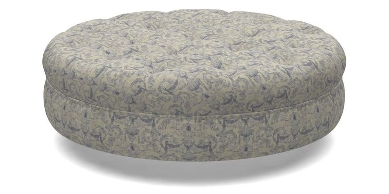 Helmsley Round Footstool in Linwood Omega Velvet Navy