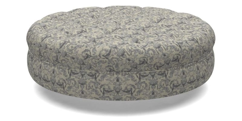 Helmsley Round Footstool in Linwood Omega Velvet Navy