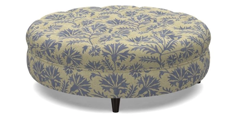 Helmsley Round Footstool in Linwood Omega Velvet Navy