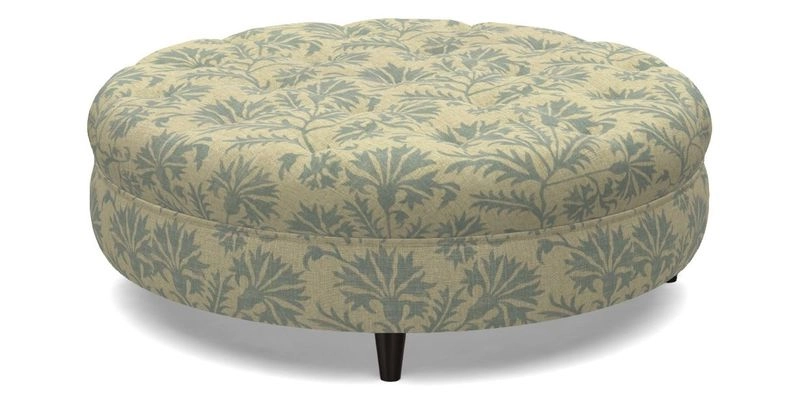 Helmsley Round Footstool in Linwood Omega Velvet Navy