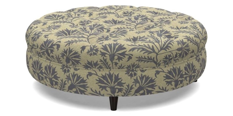 Helmsley Round Footstool in Linwood Omega Velvet Navy