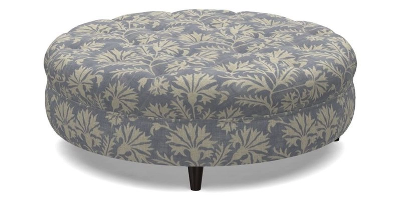 Helmsley Round Footstool in Linwood Omega Velvet Navy
