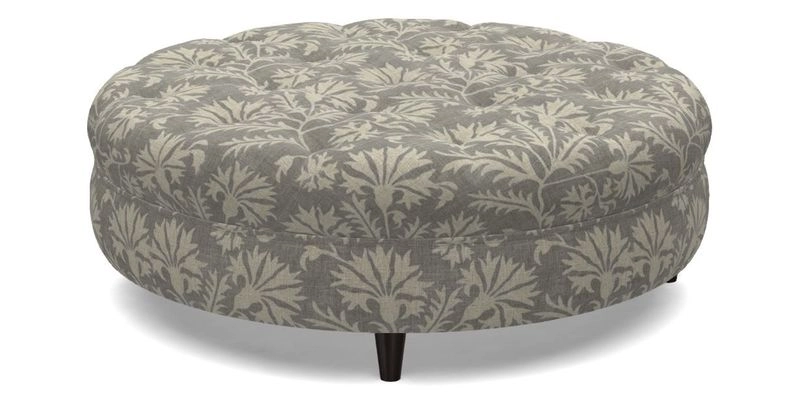 Helmsley Round Footstool in Linwood Omega Velvet Navy