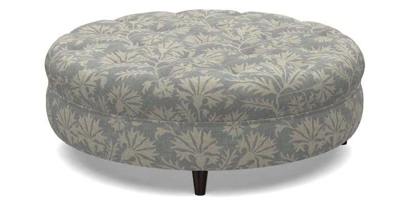 Helmsley Round Footstool in Linwood Omega Velvet Navy