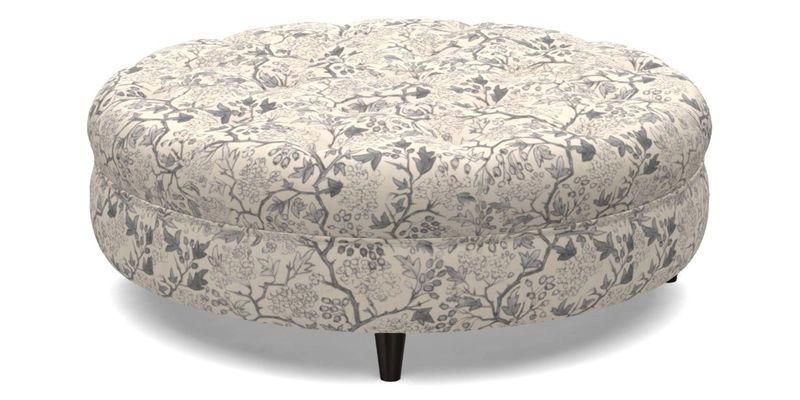 Helmsley Round Footstool in Linwood Omega Velvet Navy