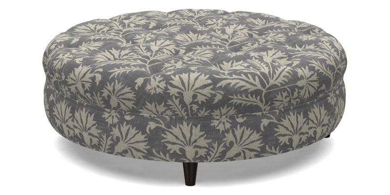 Helmsley Round Footstool in Linwood Omega Velvet Navy