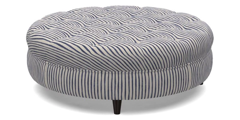 Helmsley Round Footstool in Linwood Omega Velvet Navy