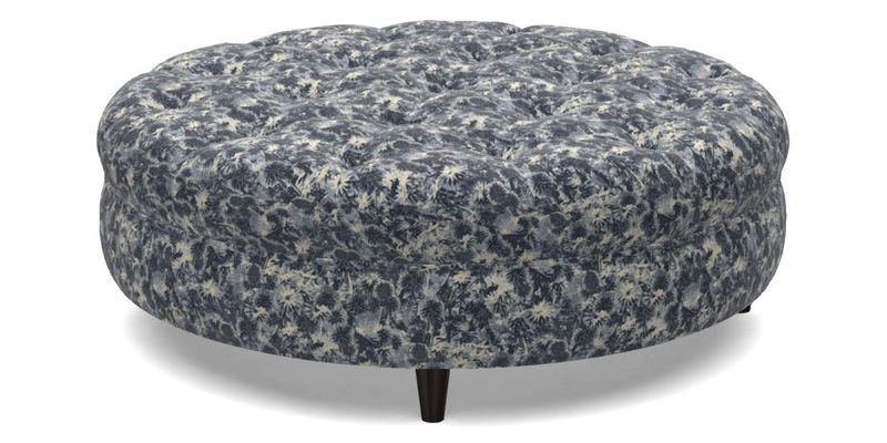 Helmsley Round Footstool in Linwood Omega Velvet Navy