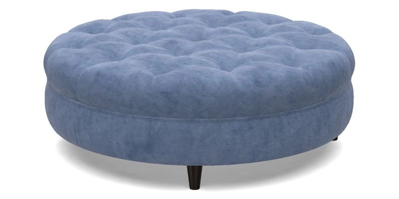 Helmsley Round Footstool in Linwood Omega Velvet Navy