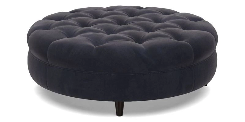 Helmsley Round Footstool in Linwood Omega Velvet Navy