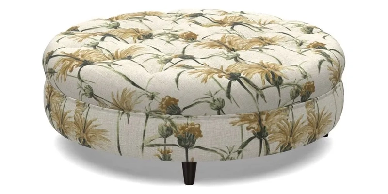 Helmsley Round Footstool in Linwood Omega Velvet Navy