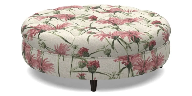 Helmsley Round Footstool in Linwood Omega Velvet Navy
