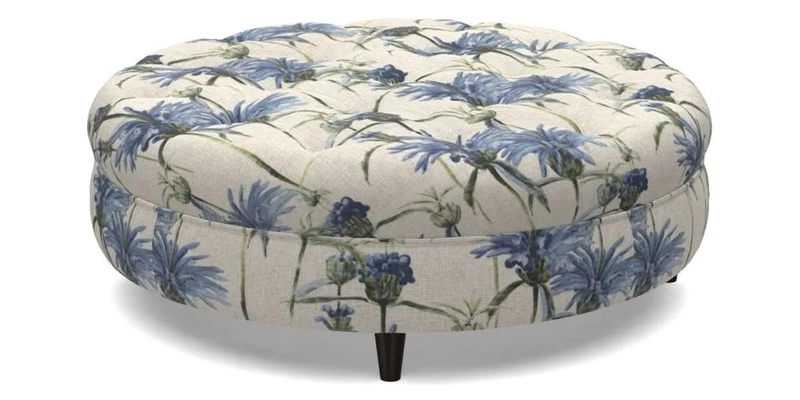 Helmsley Round Footstool in Linwood Omega Velvet Navy