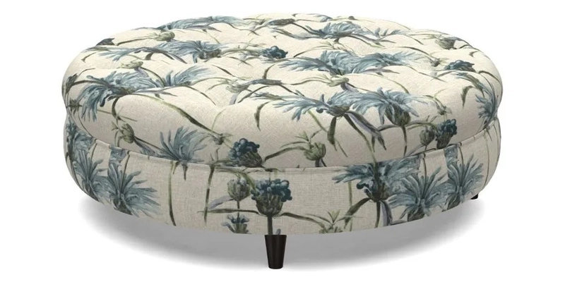 Helmsley Round Footstool in Linwood Omega Velvet Navy