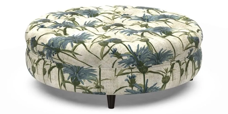 Helmsley Round Footstool in Linwood Omega Velvet Navy