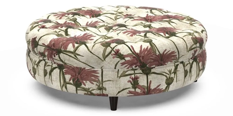 Helmsley Round Footstool in Linwood Omega Velvet Navy