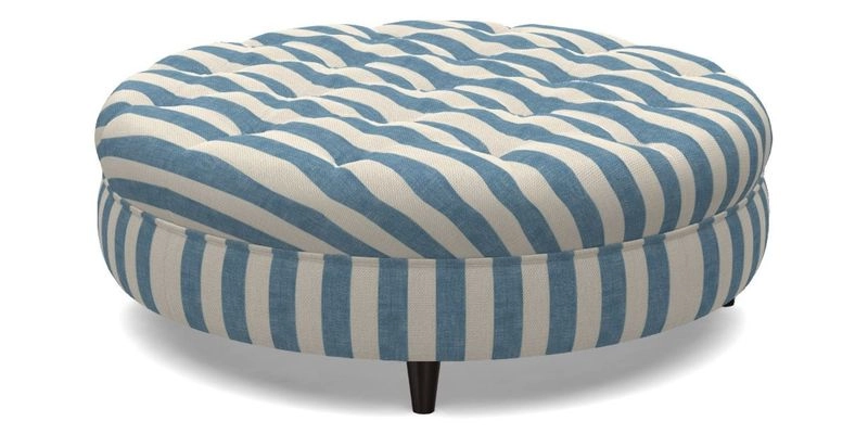 Helmsley Round Footstool in Linwood Omega Velvet Navy