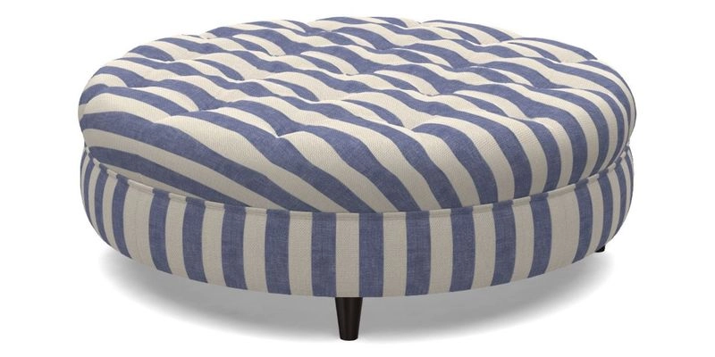 Helmsley Round Footstool in Linwood Omega Velvet Navy