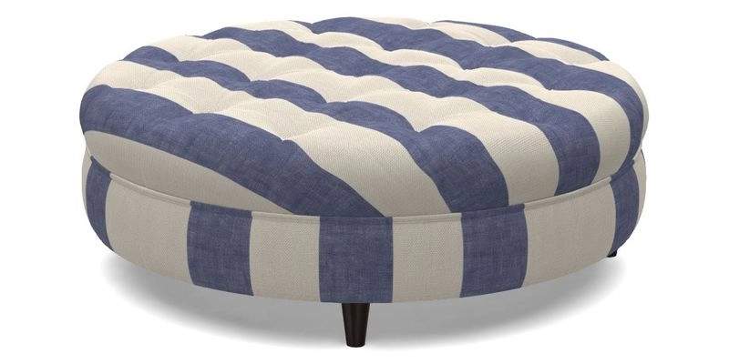 Helmsley Round Footstool in Linwood Omega Velvet Navy